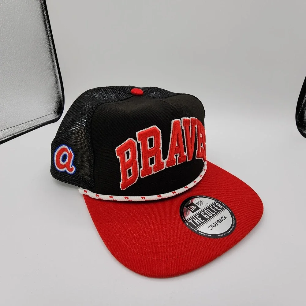 Atlanta Braves‎ Golfer Hat New Era Throwback Mesh Snapback Black Red Cap NEW